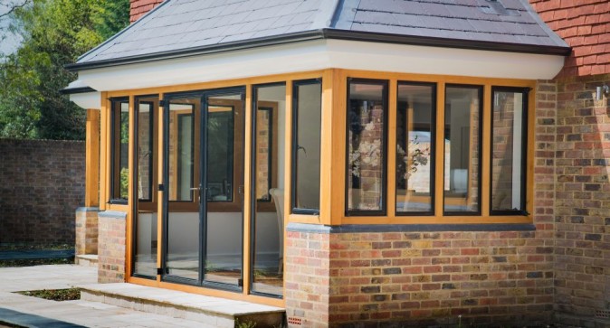 modern extension wall to wall steel windows