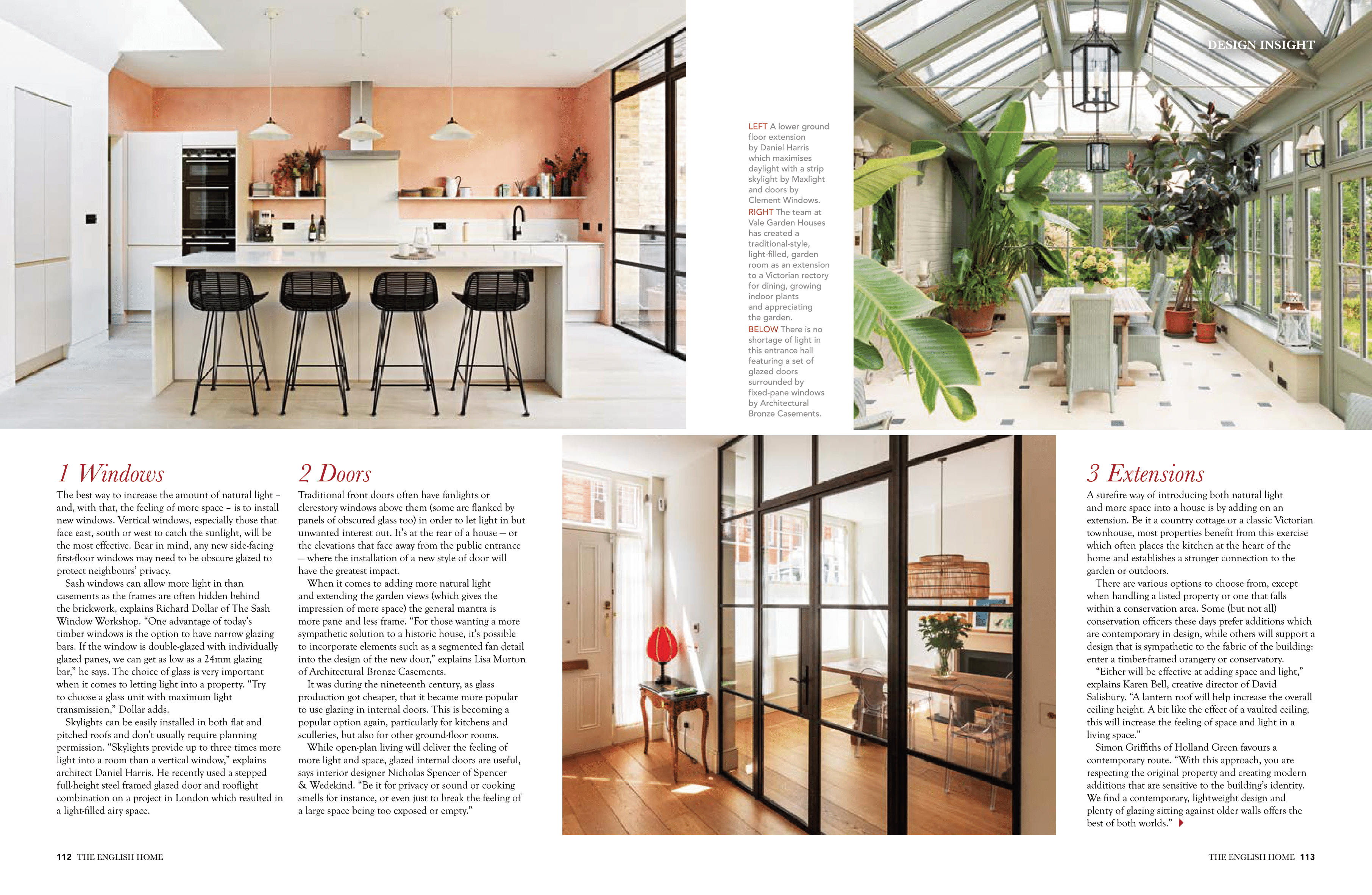 The English Home - Space and Light magazine article, featuring Clement steel doors
