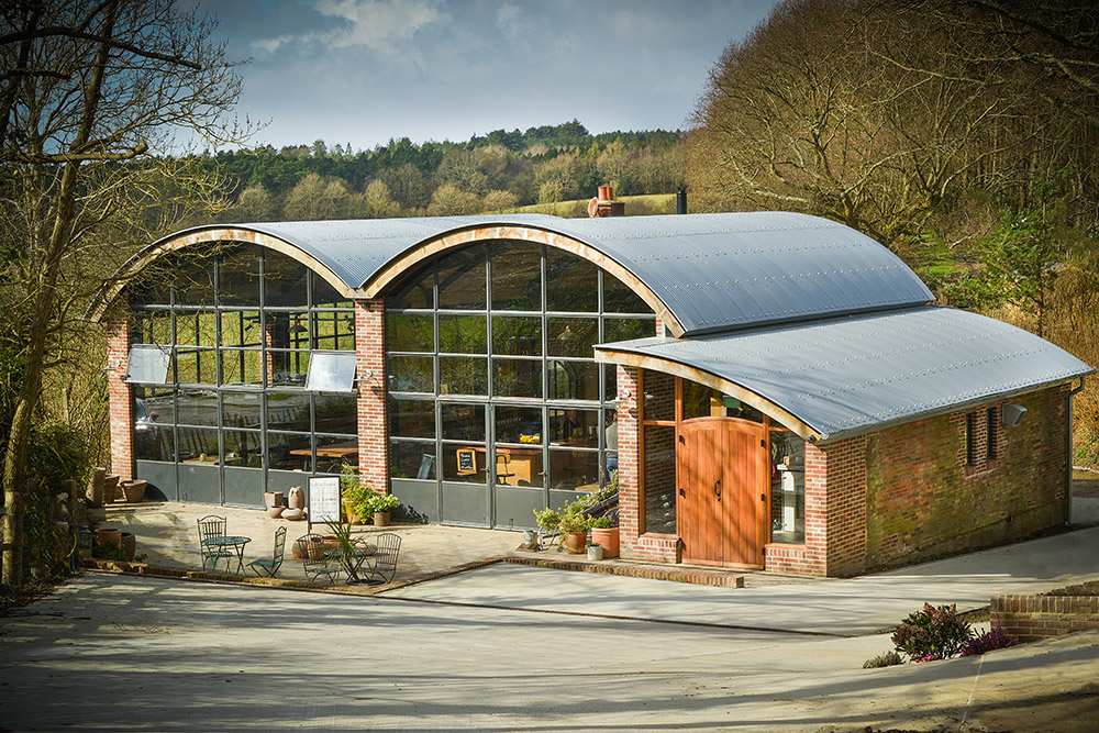 Glass and steel are used for the magnificent entrance to Sedlescombe Vineyard
